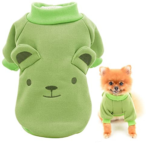 SMALLLEE_LUCKY_STORE Bear Ear Fleece Sweatshirt for Small Dogs, Green, S | Soft Fleece, Bear Ear Detail, Pullover Fit, Autumn Walks, Photos, Chihuahua, Yorkie, Small Breed, Cat. Warm Puppy Jumper