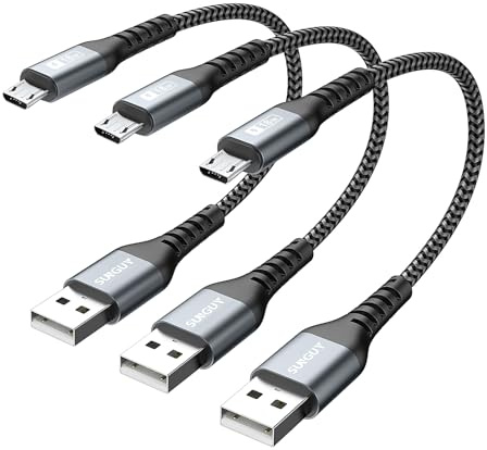 SUNGUY Micro USB Kabel kurz,3x 15CM Micro USB Laden und Datenkabel für Samsung, Huawei, Xiaomi, Kindle, Power Bank, Headset -Grey