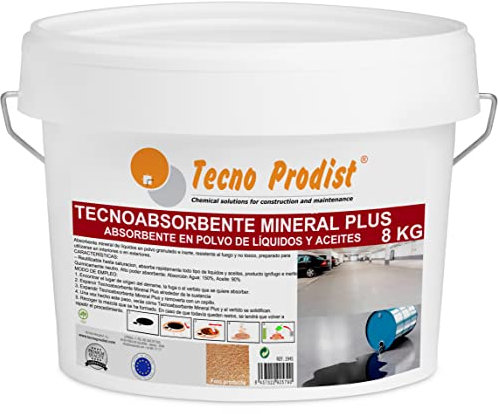 TECNO ABSORBENT MINERAL PLUS de TECNO PRODIST (8 Kg) Contrôle des déversements,absorption supérieure à la Sépiolite, Absorbant d'huile, eau, hydrocarbures, solvants, intérieur et extérieur, ignifuge