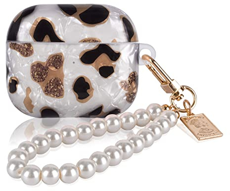 Niedliches und Glitzerig Silikonhülle mit Schlüsselanhänger-Design für Mädchen, Frauen, Stoßfeste Silikon-Schutzhülle für AirPods 3rd Genaration - Leopard