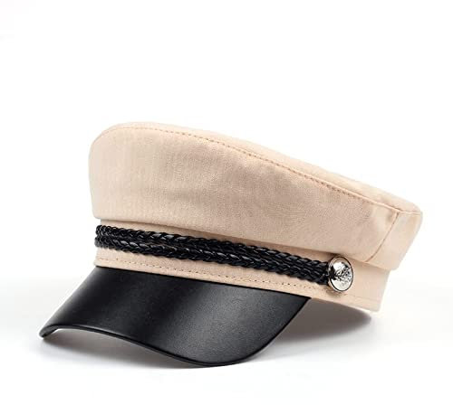 tcax Baskenmütze Damen Damen Hut Herren Militär Frühling Herbst Sailor Hats Damen Barett Caps Flat Top Captain Cap Travel Cadet Octagon,Elfenbein,Einheitsgröße