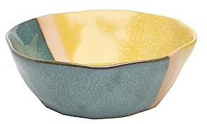 Tranquillo Servierschale aus Keramik Buddha Bowl INDUSTRIAL gelb/grün Müslischale Snackschale Dipschalen Ramenbowl Frühstück, 20 x 20 x 7 cm