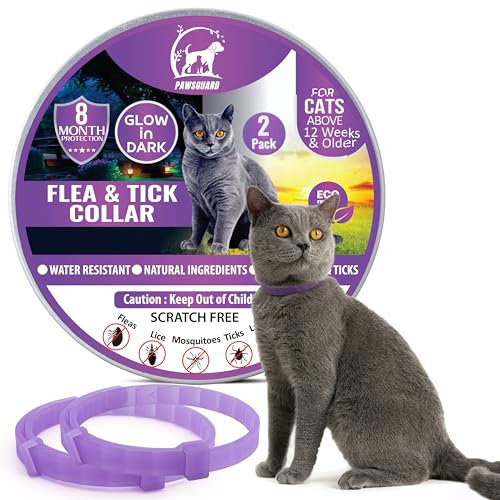 Cat Repellent Treatment, 2 Pack Repellent Collar, Adjustable for Small Medium Large Cats, Glow in the Dark Natural Waterproof Design (2 Pack Purple)