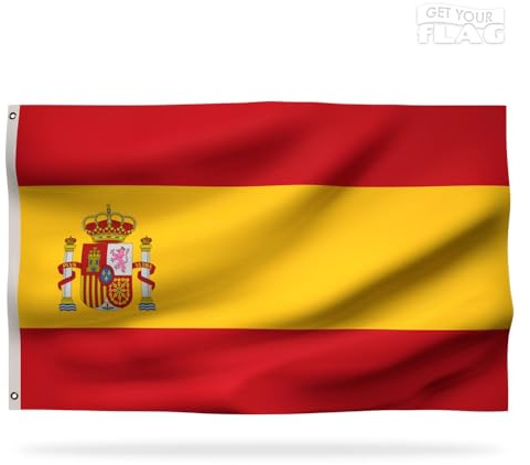 Bandera de España Premium - Bandera española 150x90cm, muy resistente y de calidad con 2 ojales métalliques ¡ Siéntete orgulloso de tus colores !