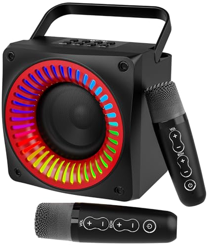 Système de Karaoké Portable,Tout-en-Un Karaoké Complet 2 Microphones Karaoké sans Fil et lumières dynamiques pour Adultes et Enfants,Enceinte Sono Complet pour Fête, Domicile