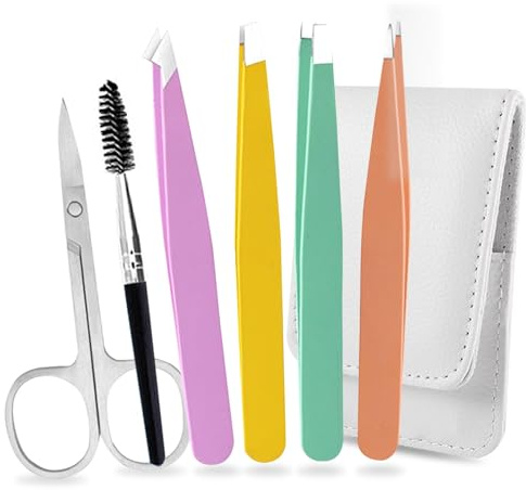 GWAWG Pinzetta Sopracciglia Professionale, Set Di 6 Pezzi Pinzette Professionali In Acciaio Inox Inclinate E Appuntite, Per Peli Facciali Da Donna, Incarniti, Facciali, Estensione Ciglia Schegge
