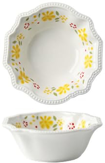 VoOqo Soup Bowls,Ramen Bowls, Cereal Bowls Set 5,5 inch, Cereal Bowls Ceramic 300ml, Bowl Set, Soup Bowls, Cereal Bowl,Yellow Bowl with Flower Pattern,Yellow