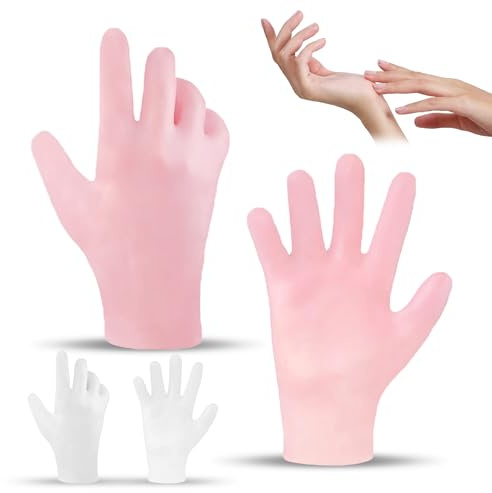 Feuchtigkeitsspendende Silikon Handschuhe Spa Gel Handschuhe Silikon-Schlafhandschuhe Wiederverwendbare für Weibliche Handpflege Reparatur Trockene Rissige Raue Weich Schwieligen (2 Paar rosa & weiß)