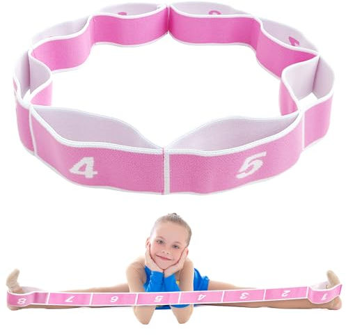 Cinturino elasticizzato, cinturino elasticizzato per bambini con 8 anelli Fasce per esercizi di allenamento Fasce di resistenza per danza latina per ballerini Pilates Yoga Allenamento fitness (Rosa)