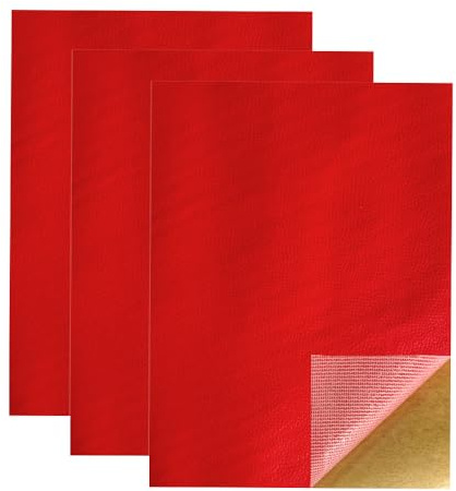 XHT Kunstleder Selbstklebende, 20 x 30 cm - 3er Leder Patch Selbstklebend,Wasserdicht, Leder Reparatur Sofas, Sitze, Lederjacken, Ledertasche (Rot)
