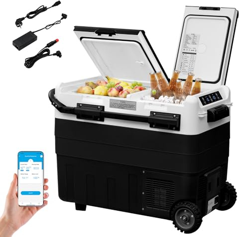 WOLTU Frigorifero Piccolo per Auto da 50L, Mini Frigo Portatile con Congelatore Piccolo, Frigorifero a Compressore 12V 24V DC, Minifrigo per Campeggio, Viaggio, Auto, Barca, Nero+Bianco