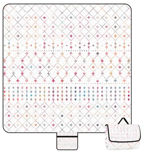 Jopee Picknickdecke Wasserdicht, 200x200cm Waschbar Stranddecke Sandfrei mit Tragegriff, Leicht und Tragbar Strandmatte für 4-6 Personen, Picknick Decke für Strand, Camping, Park - Bunte Geometrische