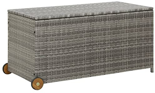 PIXZSSI Scatola da giardino in rattan sintetico, 120 x 65 x 61 cm, resistente alle intemperie, design moderno, per riporre cuscini, coperte, panca multifunzione