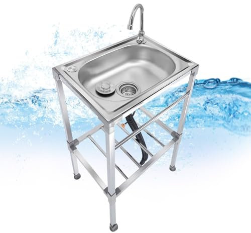 Gewerbliche Spüle Mit Wasserhahn Und Halterung Spültisch Edelstahl Mit 1 Becken Küchenspüle Mit Wasserhahn Mobile Waschbecken 38x33x83cm/42x37x83cm/48x35x83cm/53x38x83cm/60x45x83cm Für Waschküche(38x3