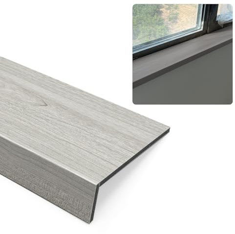 Fensterbank Graue Fensterbankabdeckung mit Holzmaserung, Wasserdichte und Feuchtigkeitsbeständige Kantenschutzplatte für Erkerfenster, Abdeckung für Die Fensterbankkante im Wohnzimmer(120x10cm/47.2x3.