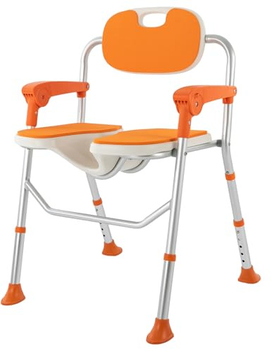 Duschhocker mit Hygieneausschnitt, Duschstuhl, Höhenverstellbarer Duschstuhl mit Rückenlehne, Armlehnen Belastbar bis 180kg, Badestuhl für Senioren, Schwangere, Behinderte