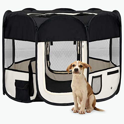ZEYUAN Faltbarer Welpenlaufstall mit Tragetasche, Welpenlaufstall, Laufstall Hund, Hundelaufstall, Hundepark, Katzengehege, Hundezelt, Auslauf Für Hunde, Schwarz 90x90x58 cm