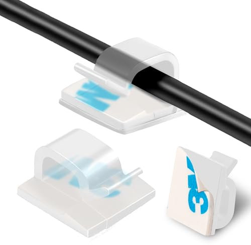 easy line Kabelhalter selbstklebend | kabelclips selbstklebend | 3M Kleber Set 50 Stück Outdoor & Indoor | Organisiertes Kabelmanagment Transparent (Transparent 50 Stück)