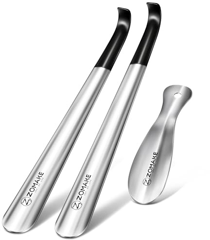 ZOMAKE Calzascarpe Lungo, Calza Scarpe Metallo 42cm, Calzante per Scarpe Corto 19cm Acciaio Inossidabile, Shoe Horn per Uomini Donne Anziani (3 Pezzi)
