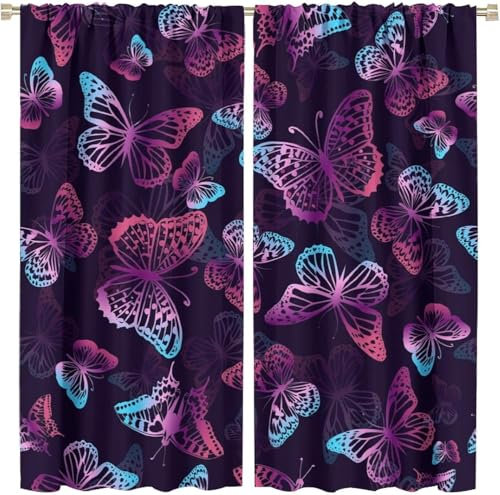 Vorhang, Kinderzimmer, 3D Blumentier Schmetterling 170X200 cm (B + H) Kindervorhänge Mit Ösen, Polyestervorhänge, Wärmeschutzvorhang, Blickdichter Vorhang Mit Ösen, Kindervorhänge Für Wohnz-616543409