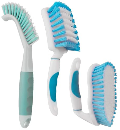 3 Pack Scrub Brush Set, Heavy-Duty Scrub Scrubbing Brushes for Cleaning, Grout Brush with Stiff Bristles Cleaning Brush for Bathroom, Bathtub, Kitchen, Floor, Tub, Tile, Sink