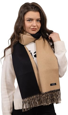 Sella Products 100% Pure Cashmere Scarf Made in Scotland - Soft Luxury Winter Wrap for Women & Men - Large Unisex Shawl (Black and Brown)