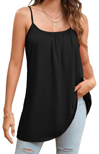 Enmain Débardeur Noir Femme sans Manche Élégant Été Haut Bretelles Spaghetti Plissé Col Rond Camisole Top Décontractés XL