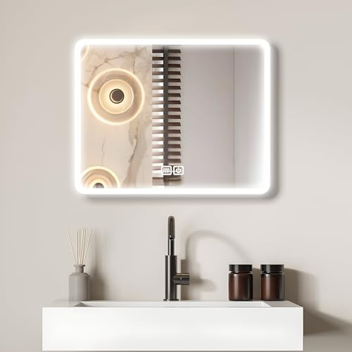 Bayt Specchio con illuminazione - Specchio da bagno 58 x 46 cm - Specchio da parete - 3 modalità di illuminazione - Anti-appannamento (58 x 46 cm)