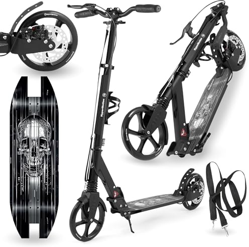 HyperMotion Skyline Black – Monopattino Pieghevole per Adulti e Bambini da 6 Anni, Freno a Disco, Sospensioni, Ruote Grandi da 200 mm, Manubrio Regolabile, Portata 100 kg