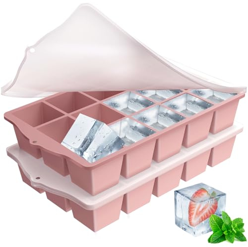 ZUIMENG Bac a Glacon avec Couvercle, Glacons Moule en Silicone Sans BPA, Bac à Glaçons Empilable pour Cocktail Whiskey (Rose, 2 Pièces)