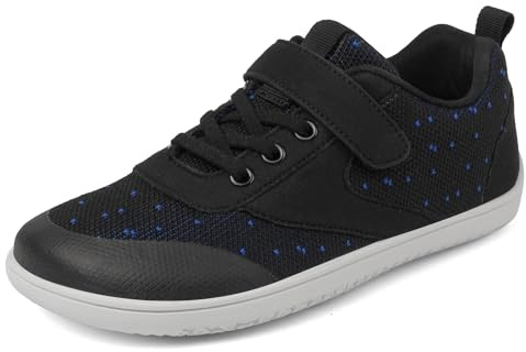 TIAROOTT Scarpe da corsa unisex per bambini nudi, larghe, minimalistiche con chiusura in velcro, per il fitness, il trail tempo libero, traspiranti, leggere, antiscivolo, comode, Nero , 33 EU