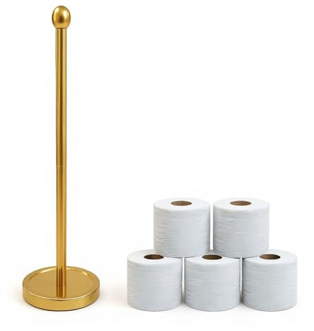 Toilet Paper Holder Stand for 4 or 5 Rolls, Freestanding Tissue Roll Holder, Stainless Steel (Gold)