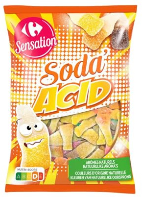 CARREFOUR SENSATION – Bonbons Acidulés Saveur Soda, Explosion de Fraîcheur Intense (250g) - Le Lot De 4