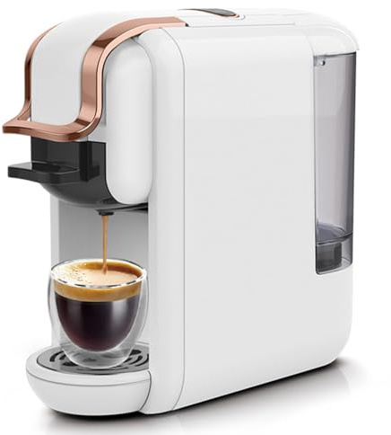 NUNETH Macchina Da Caffè A Capsule, Macchina Per Caffè Espresso Completamente Automatica Per Uso Domestico, 19 Bar 4 in 1 Doppia Modalità Caldo E Freddo, Spegnimento Automatico (Bianco)