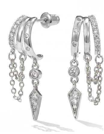 MUMREUES Boucles d'Oreilles Femme Argent Pendantes Chaîne Piercing Oreille