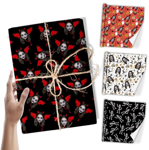 Personalisiertes Halloween Geschenkpapier Personalisiertes Lustig Gruselig Geschenkpapierrolle mit Foto Druck