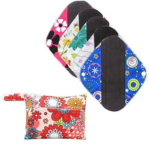 Toyvian Compresas Higiénicas Lavables y Reutilizables de Bambú Superabsorbentes Tamaño Largo y Ancho para Mayor Protección Pack de 5 Unidades Bolsa de Almacenamiento Ideales para