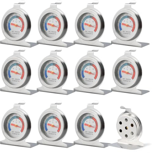 Lot de 12 Thermomètres Réfrigérateur Congélateur, Thermomètre à Cadran Large en Acier Inoxydable, Jauge de Température pour Contrôle du Froid Frigo Congélateur Cuisine