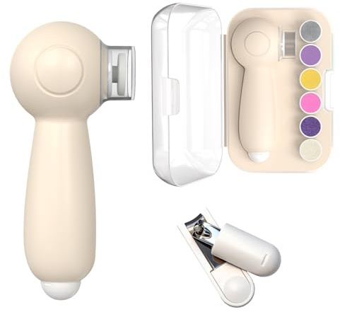 Baby and Adult 2-in-1 Electric Nail File - 6 Replaceable Grinding Pads, Hidden Nail Clipper, 360° Soft Light, USB Rechargeable, Portable Storage Box, Quiet Nail Trimmer for 0-36 Months Infants