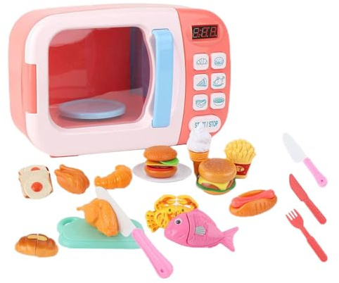 Zanthicia Mini Cuisine pour Enfants, pour Micro-Ondes réaliste, Jeu d'imitation Amusant avec de Faux Aliments pour bébés et pour Micro-Ondes pour Enfants. , Rose , 31 pièces