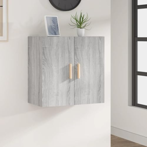 QJBSAVVA Wall Storage Cabinet Grey Sonoma 60x30x60 cm Engineered Wood Two Door Floating Cupboard Modern Scandinavian Design for Living Room Bedroom Kitchen Corridor