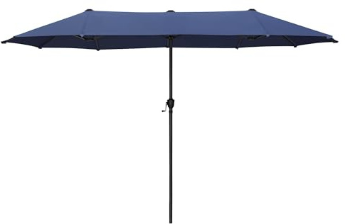 PHI VILLA Sonnenschirm Rechteckig 380×200cm Gartenschirm mit Kurbel UV Schutz Parasol Windfest für Terrasse Garten, Marineblau