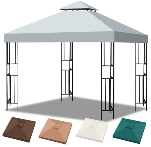 3x3m Pavillon Ersatzdach Wasserdicht Doppeldach mit Air Vent, UV-Beständig, 300D Polyester Gartenpavillon Ersatzbezug Pavillondach für Garten, Camping, Grillen (Grau)