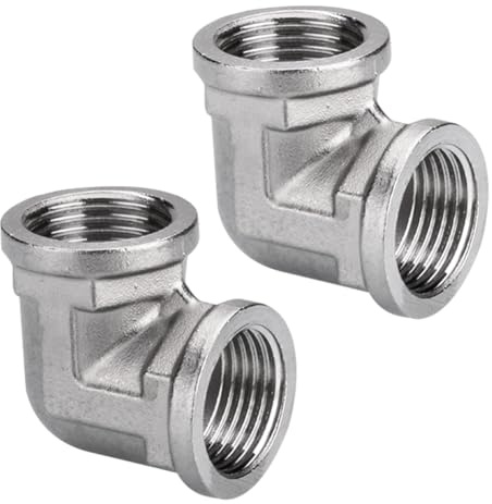 2 Stück 3/4 Zoll 304 Edelstahl Winkel 90°, 3/4 Innengewinde Bogen 90 Grad | DN20 Winkelbogen Adapter, G3/4 (IG Ø24mm x IG Ø24mm) Bogen Fitting,Rohrwinkel für Bewässerungsanlagen und Heizkörperrohre