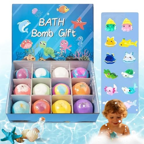 Bath Ball Con Sorpresa,Bath Bomb Gift, Set Regalo Da 12 Bombe Da Bagno, Idee Regalo Per Pasqua, Bombe Da Bagno Schiumogene Naturali e Biologiche, Regali Per Donne