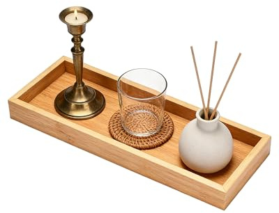 Yotlein Bandeja Bambu Rectangular 29 X 11 X 3cm, Bandejas Decorativa de Maderas para Perfumes, Cosméticos, Velas, Botellas de Jabón, Pequeñas Plantas