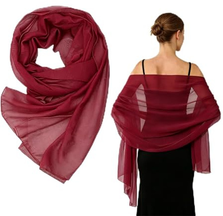 Sciarpa Donna in Chiffon Morbido, Scialle Elegante Grande e Leggero 200 x 70cm, Stola per Matrimonio, Cerimonia, Eventi e Abbigliamento Quotidiano, Bordeaux