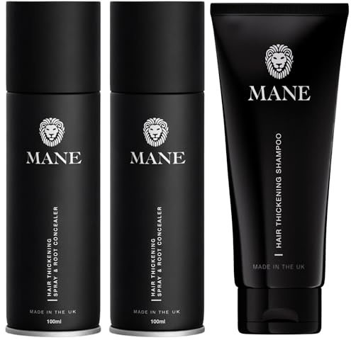 Mane Hair Thickening Spray x 2 (100 ml Dark Brown) and a Mane Hair Thickening Shampoo