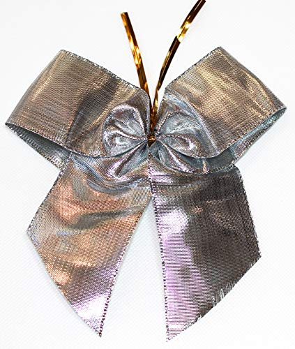CaPiSo 12 Stück Schleifen 14x16 cm Geschenkschleife Weihnachtsbaum Schleife Weihnachten Glitzerschleife Lamee Weihnachtsdekoration Adventsgesteck (Lurex Silber-Glatt)