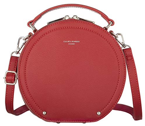David Jones - Damen Runde Umhängetasche - Frauen Kreis Tasche PU Leder - Elegante Crossbody Bag - Top Griff Schultertasche - Schicke Kleine Handtasche - Clutch Pochette Abendtasche Mode - Rot